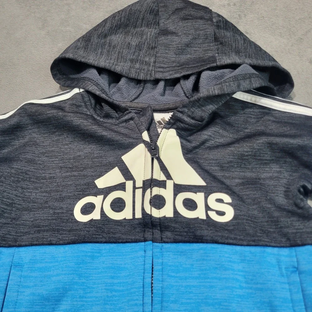 Adidas Hoodie Toddler Boys 24M Blue Gray Full Zip Fleece AG6441-AK10H-24M Sporty